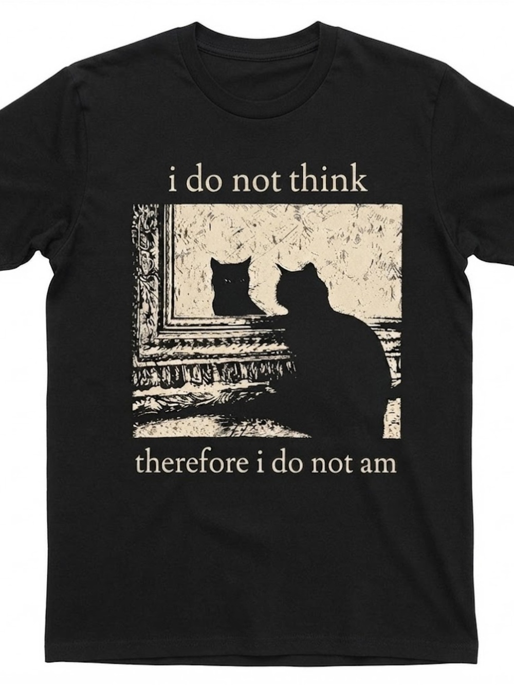 Funny Cat Philosophy Quote Black Cotton Gildan T-shirt